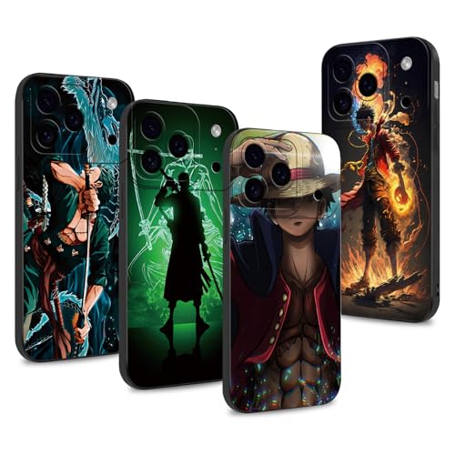 PBNDJVG 4 Confezioni Manga Character Custodia per iPhone 17 Pro 6.3 pollici, Anime Luffy Zoro Gear 5 Sun God Nika Motivo Antiurto Protezione Della Lente Case TPU Silicone Cover