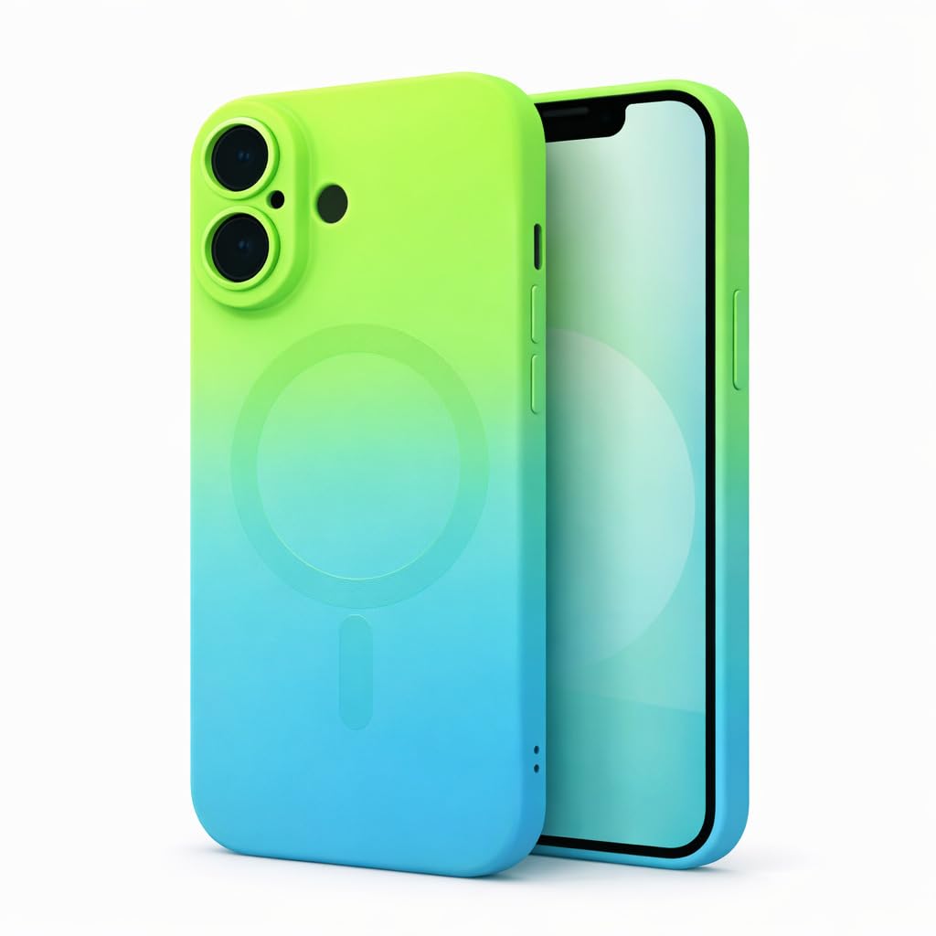 amazon basics Gradient Mag-Safe Case for iPhone 16 | Soft Silicone Shockproof Cover with Camera Protection | Slim Lightweight Design | Smooth Touch & Durable - Green & Blue-image-38