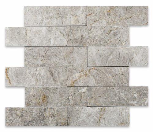 Silverado Gray Marble 2 X 6 Split-Faced Brick Mosaic Tile - 6