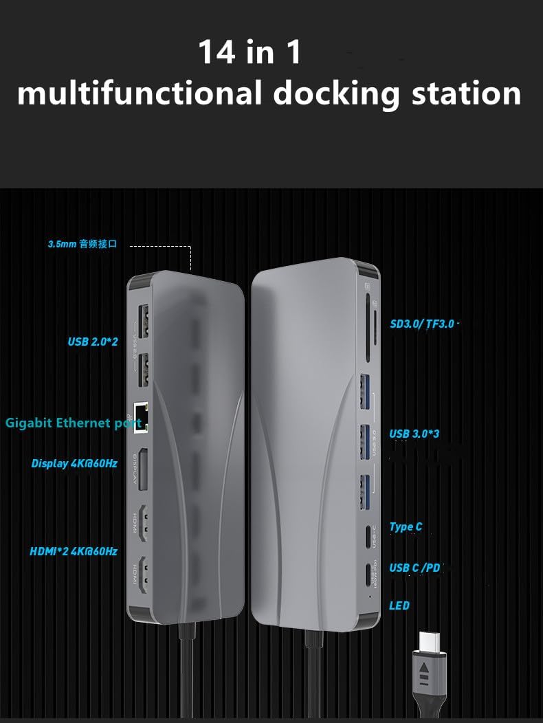 14 in 1 Private Model spot Type-c Extension Docking Station 60W PD+4K HDMI+DP USB C HUB Expansion hub