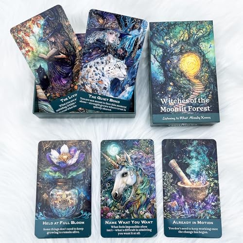 Image of Witch Oracle Cards Deck 54 Cards, Witches of the Moonlit Forest, Forest Magic & Animal Spirit Oracle for Intuition, Spiritual Guidance, Pagan & Nature Lovers