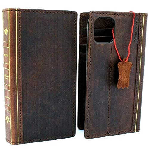JAFO Genuine Leather Case for iPhone 11 Book Wallet Handmade Cover Luxury Cards Soft Bible Holder Strap Vintage DavisCase Handcrafted Wireless Charging Art