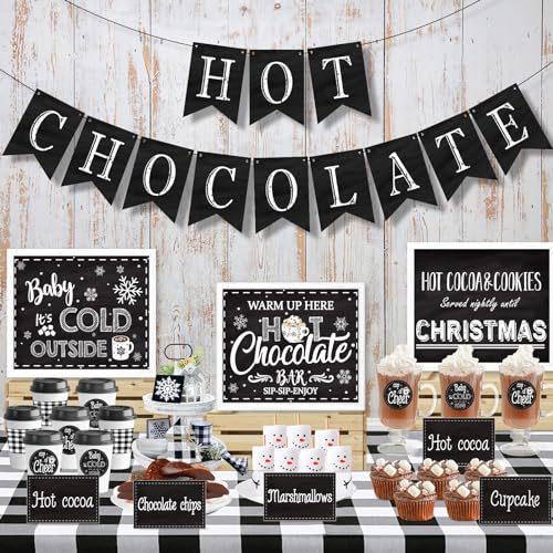 Hot Chocolate Bar Decorations Kit Christmas Hot Cocoa Bar Supplies Hot Chocolate Bar Banner Sign Toppings Labels Cup Stickers for Winter Birthday New Year Baby Its Cold Outside Baby Shower Decoration