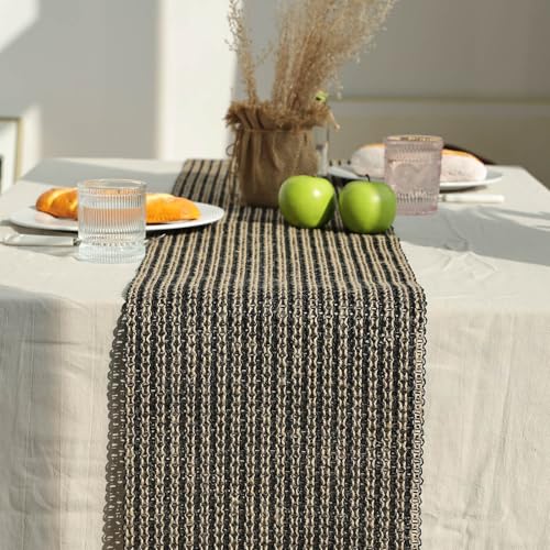Noctiflorous Braided Farmhouse Table Runner 12 x 36 Inch Rustic Kitchen Table Decor Boho Woven Table Runner for Daily Life Party Wedding ThanksgivingBlack 36
