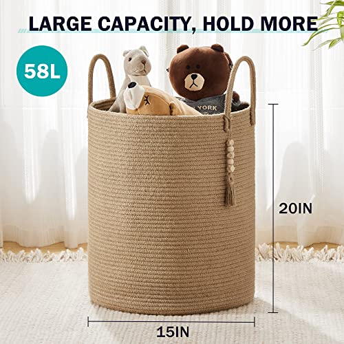 Youdenova Jute Rope Laundry Hamper Basket, 58L Tall Woven Laundry Basket For Blanket Organizer- Clothes Hamper For Bedroom Storage-Large-Jute #TOP2