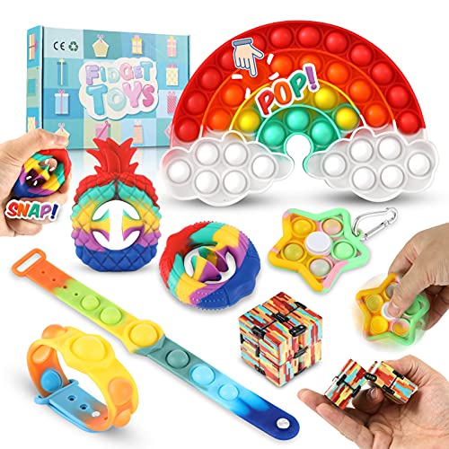 Sensory Fidget Toys Set, Fidget Toy Packs with Pop Bubble Popping Set, Pop Fidget Spinner, Fidget Bracelet, Snapper Fidget Toy, Infinity Cubes, Stress Relief Toy for Kids Teens Adult ADHD/ADD/Autism