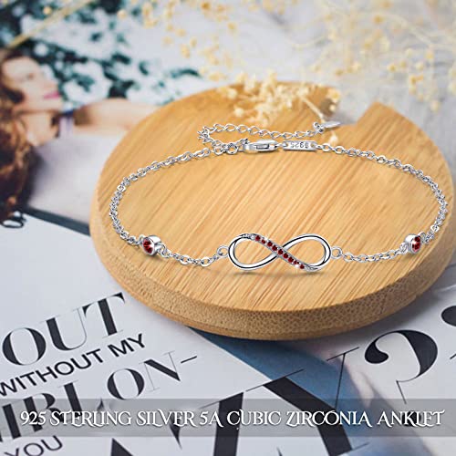 Image of MEDWISE Womens Infinity Anklet Bracelet 925 Sterling Silver Endless Love Symbol Ankle Bracelet Adjustable Plus Size Large Bracelet Gifts for her Mother's Day Gifts
