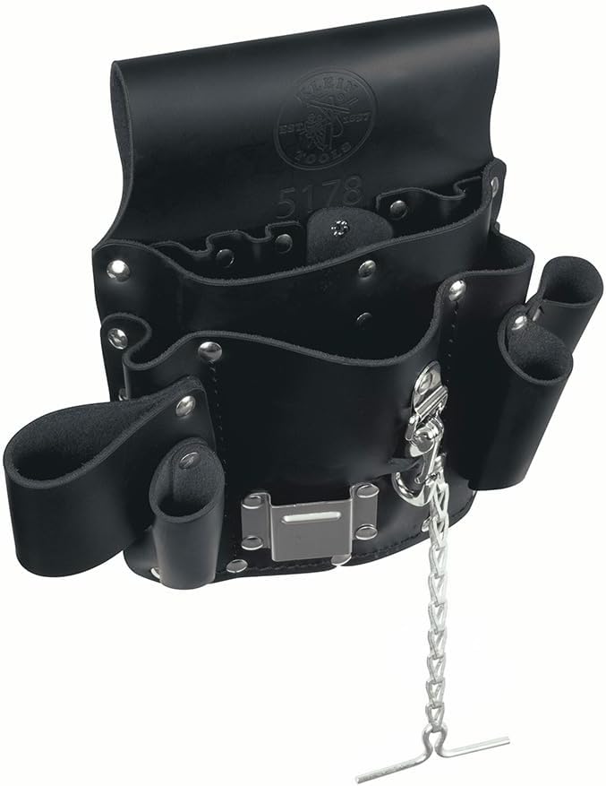 Klein Tools 5178 Pocket Tool Pouch, Leather, Tunnel Loop Belt Connection, Black