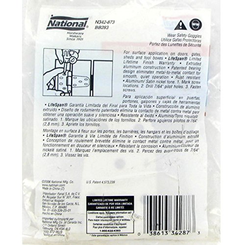 National #N342-873 3-1/2' Aluminum & Stainless Gate T-Hinge Satin Nickel #TOP2