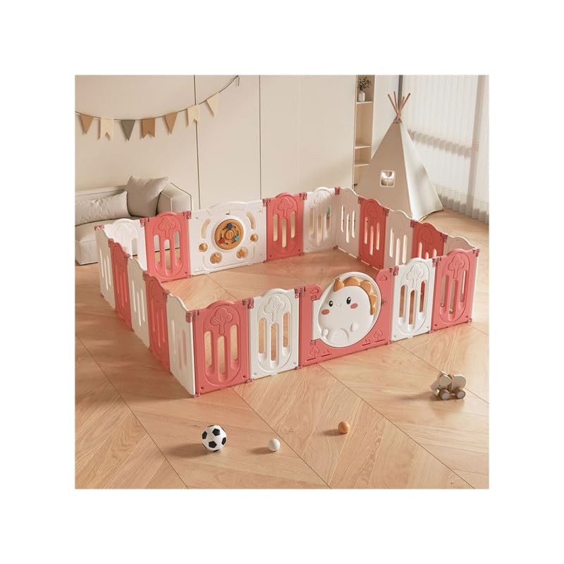 Recinto per Bambini in Plastica XL PL64-RED Area Giochi Pieghevole, 20 Pannelli + 2 Pannelli Gioco + 1 Porta, Box Neonato Interno ed Esterno, 228x228 cm, Rosso