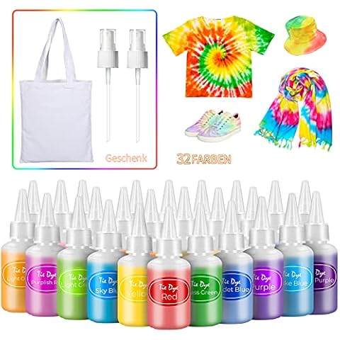 AIRCOVER Tie Dye Kit, 32 Färbe Tie Dye Set Farben für Kinder, Erwachsene und Gruppen, 268er Pack All-in-1 Stoff Tie Dye Kit mit Sprühdüsen für Textile Craft Arts Shirt Segeltuchschuhe DIY Partyzubehör Cover