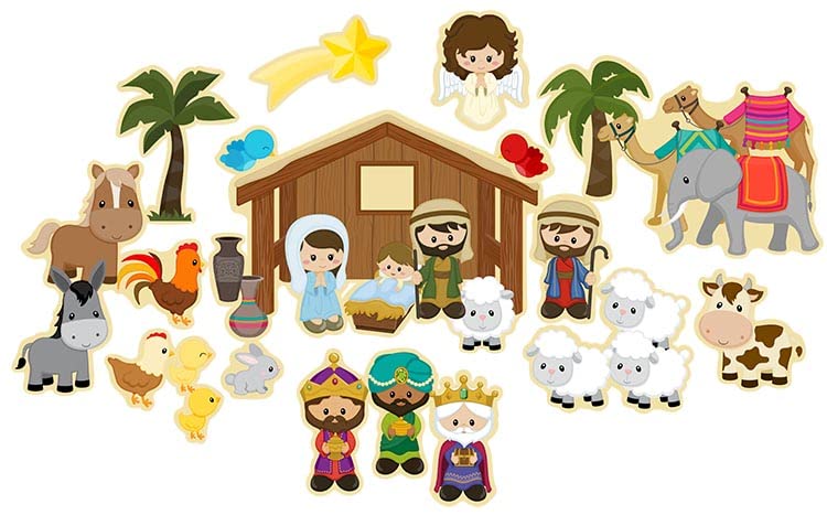 Story Time Felts Nativity Felt Board Figures Set Birth of Baby Jesus Christ Flannel Board 29 Pieces Bible (Figures & Background)