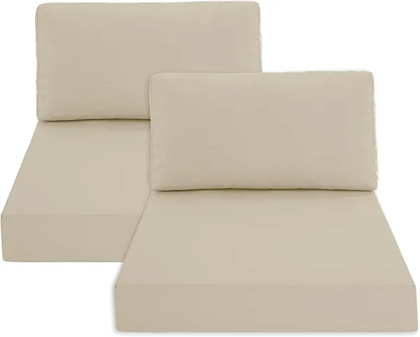 Summsun Patio Furniture Cushions Replacement Set of 2, Outdoor Deep Seat Couch Cushion and Backrest Pillow with Waterproof Removable Cover for Sectional Sofa Set, 25.6 x 25.6 Inch, Cream