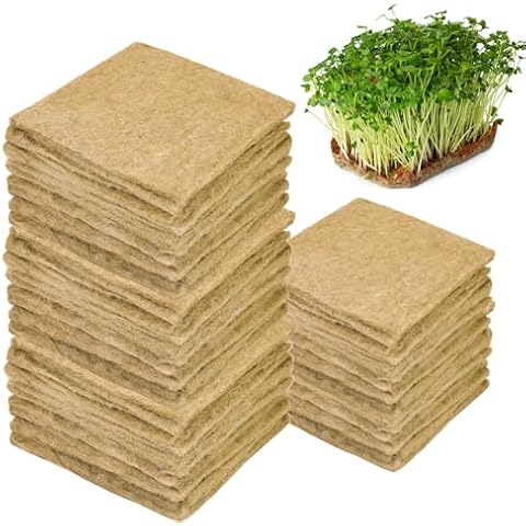 Emsiok 64PCS Hemp Mats for Growing Microgreens 5" X 5" Jute Fiber Grow Mats Hydroponic Pads Microgreens Growing Kit Indoor Organic Production for Microgreen Starter Tray Wheatgrass Sprouts Cover