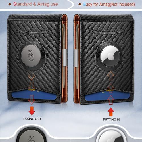 KS Mens Wallet Airtag or Standard Use,Slim Leather Wallet Money Clip Gift for Men 11 Cards RFID Blocking by KS - Used condition - CA$13.51