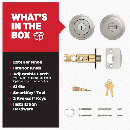 Kwikset Juno Entry Door Knob with Lock and Key, Secure Keyed Handle Exterior, Front Entrance and Bedroom, Satin Nickel, Pick Resistant SmartKey Rekey Security and Microban, 2 - image 5
