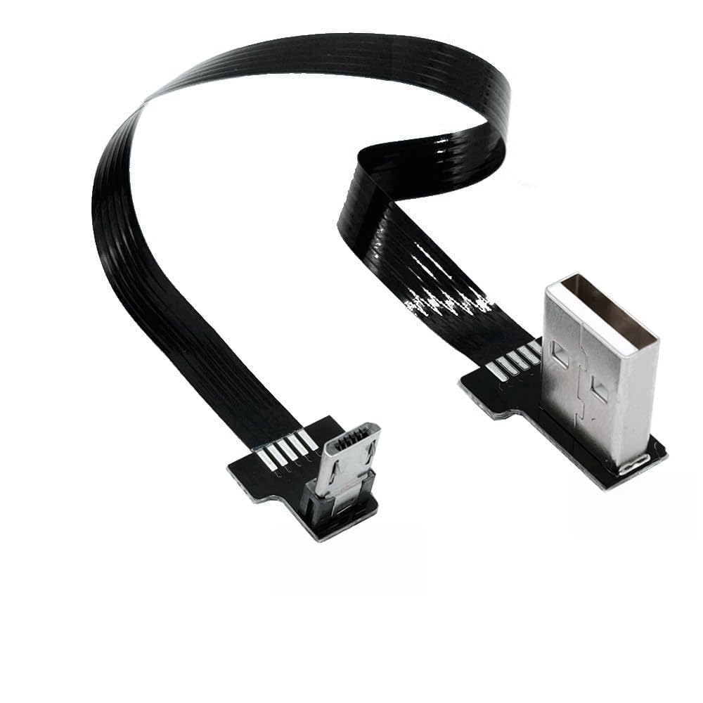 FPC Flexible Cable Super Flache USB 90 Degree Right Angle Data Synchronization and Сһаrɡiпɡ Extension Cable USB to Micro USB (AMRI-V8DO, 100CM)