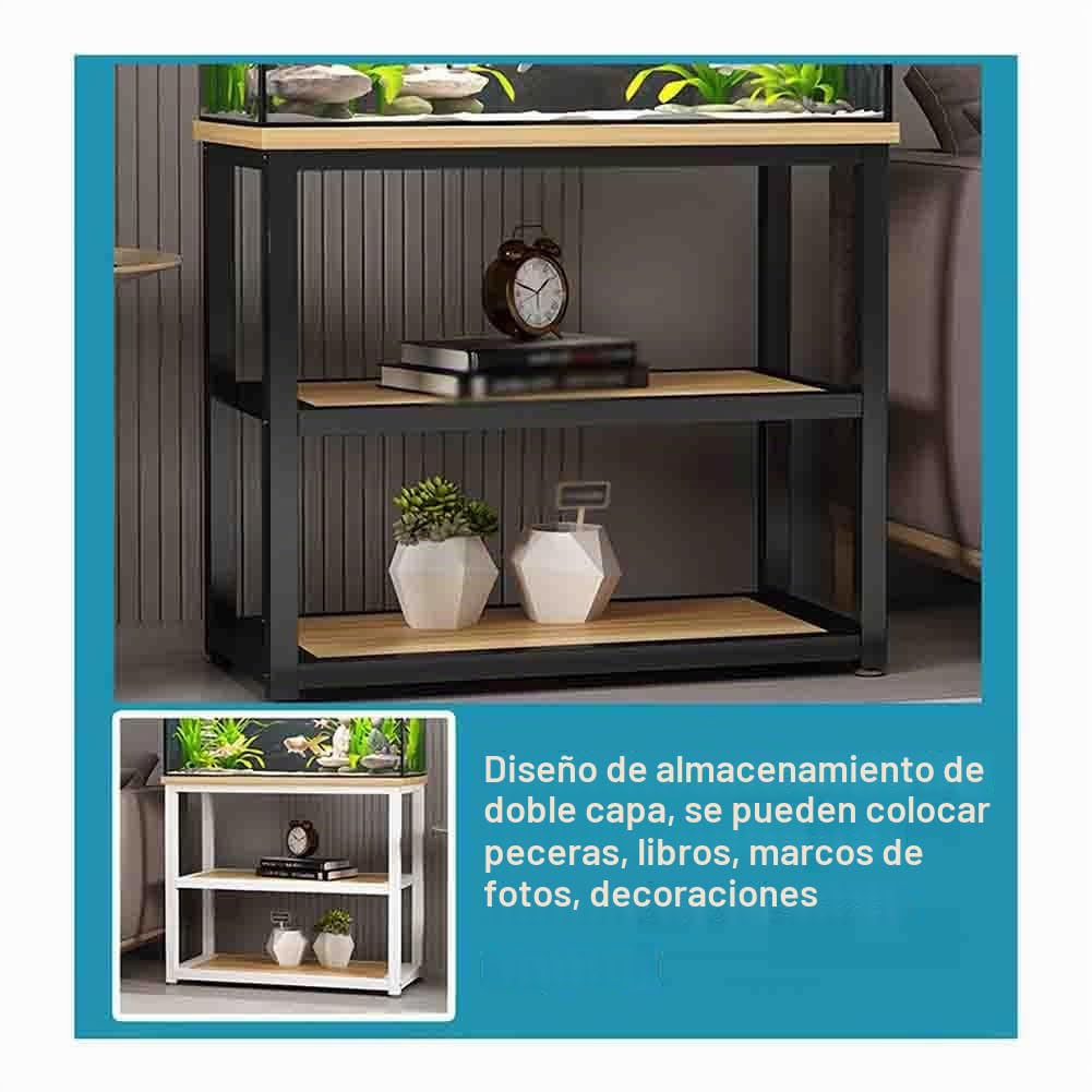 Soporte para pecera, soporte resistente para acuario con marco de metal y 3 estantes de almacenamiento para uso doméstico y de oficina