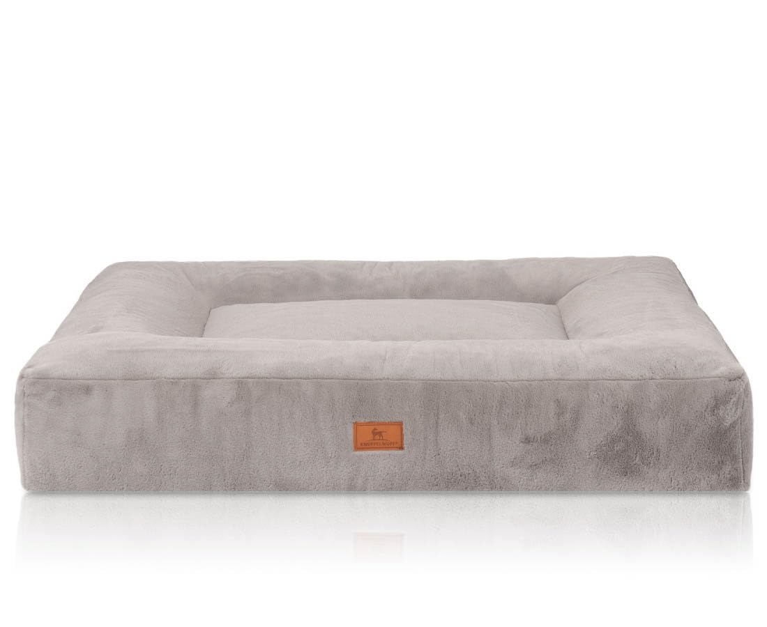 Knuffelwuff Cama ortopédica para Perros con Suave Conejo de Piel sintética Midland 120 x 100 cm, Color Gris, Funda extraíble, Lavable, cojín para Perros Grandes, medianos y pequeños