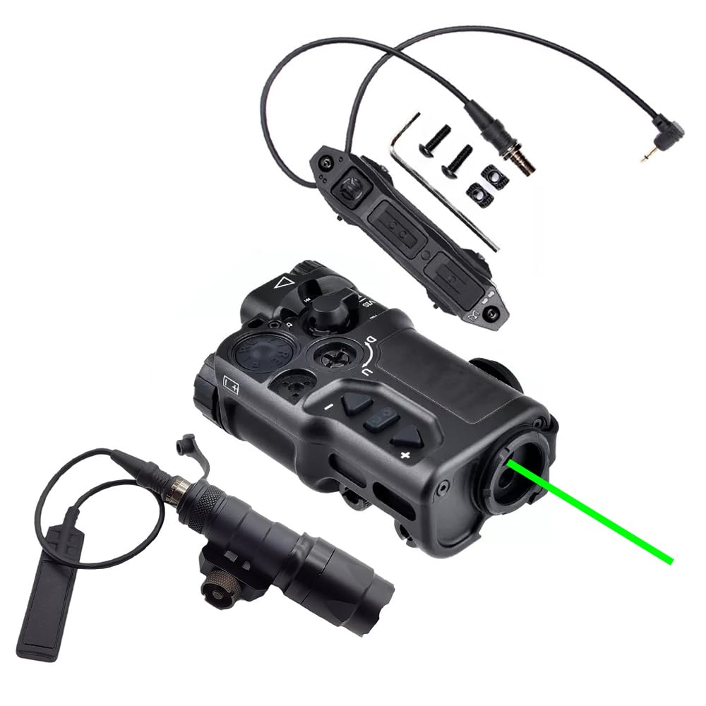 Metal RD-X Box Aiming Laser Sight(with IR Laser+Red/Green/Blue Laser), & M300a Strong LED White Flashlight, & Modular Dual Wire Remote Pressure Switch(SF+2.5 Plug) Combo,BK