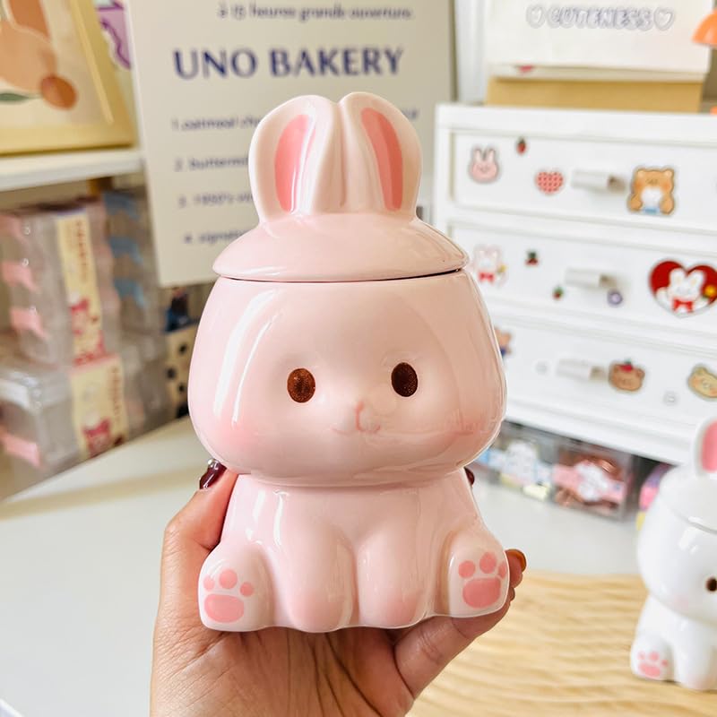 ZONSUSE Süße Hase Tasse,Tasse Lustige Form,3D Tasse mit Kaninchen,Hase Becher mit Deckel und Löffel,Personalisierte Geschenke für Familie… – Ansicht 3