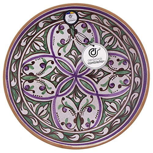 CERÁMICA RAMBLEÑA | Plato decorativo pared | Plato de cerámica | Plato de pared | Plato de barro | Plato pared - Modelo D49 | 100% Hecho a mano | 27x27x4.5 cm