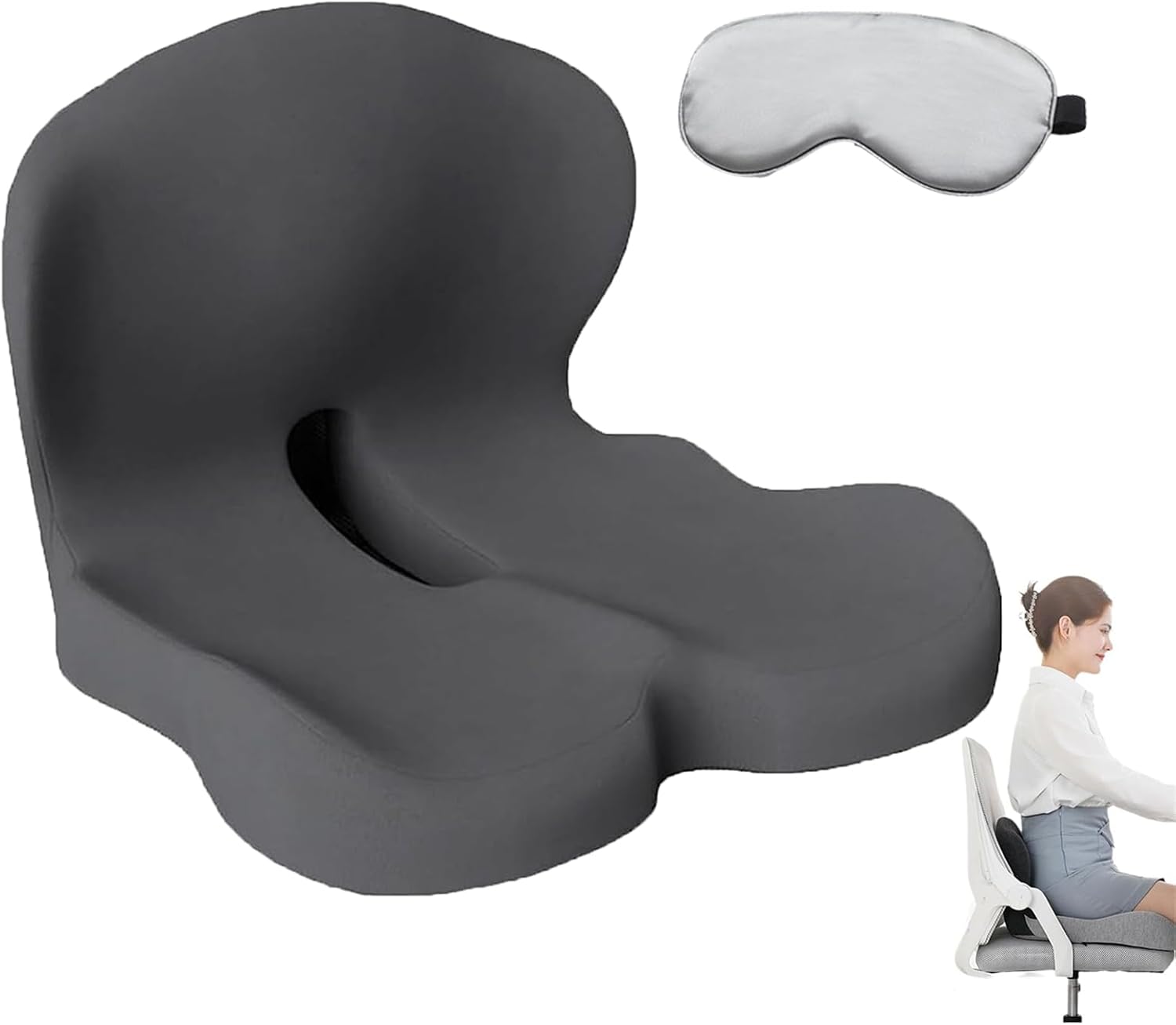 Back and Seat Cushion, Ergonomic Non Slip Memory Foam Seat Skin with Back Support, L-Shaped Lumbar Support, Breathable for Car, Office, Home (Black)