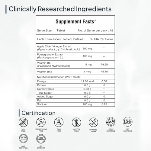 Image of Miduty ACV Effervescent Tablets With 500mg Apple Cider Vinegar , Vit B6 & B12, 10% Acetic Acid | Control Appetite Supports Bloating & Metabolism, No Added Sugar, No Maltodextrin- Pack of 2 (30 Tablets)