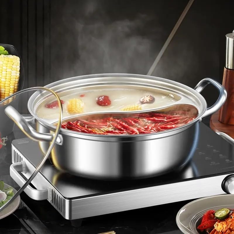 Olla caliente doble sabor 12.6" acero inoxidable compatible inducción miniatura 4