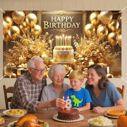 Image of Happy Birthday Backdrop, 70.8x43.3in Large Gold Glitter Party Photography Background Indoor Photo Booth Banner Spring Birthday Party Decorations Supplies for Women Men Adults Boys Girls Kids