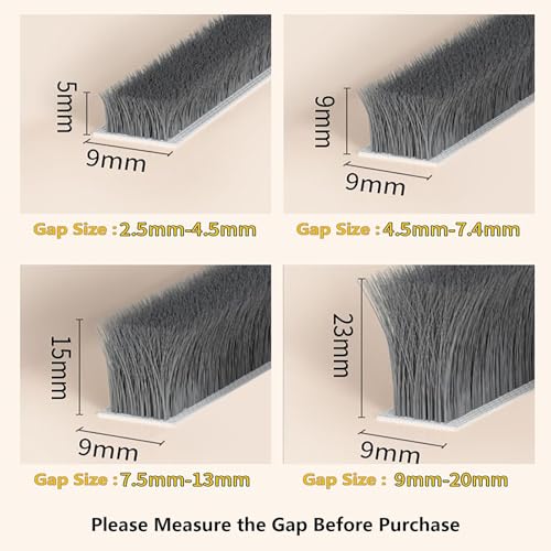 Image of Brush Weather Stripping 0.2in(T) x 0.4in(W) x 33FT Grey Door Seal Strip for Door Frame, Sliding Glass Door Draft Stopper Window Soundproofing Bristle Door Sweep Weatherstripping