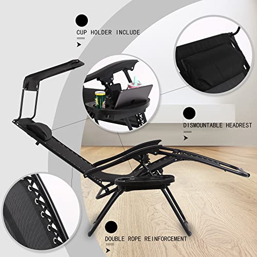 Fdw 2 Pcs Zero Gravity Chair Lounge Chairs Patio Chairs With Canopy Cup Holder For Outdoor Patio Seaside (Black) #TOP3