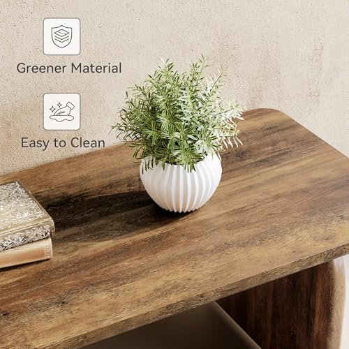LITTLE TREE 47 Inches Large Coffee Table, Rectangular Living Room Table with Rounded Corners, Rustic Brown Wooden Coffee Table for Living Room by LITTLE TREE - Image 7