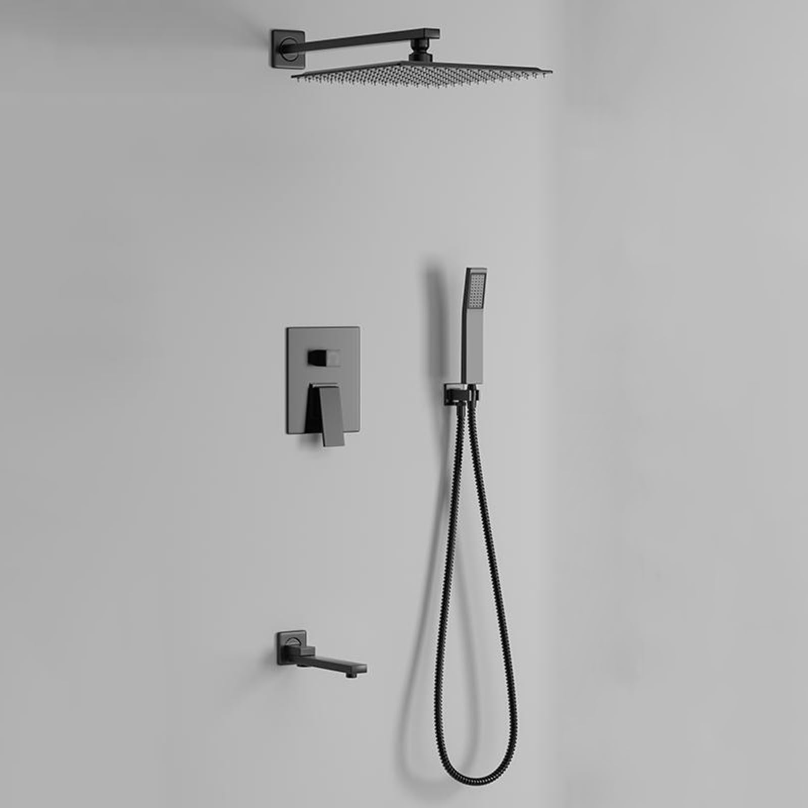 Mitigeur de douche encastré noir mural avec pommeau de douche pluie 3 fonctions