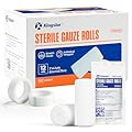 Sterile Gauze Rolls, 2" x 4.1 Yards, Conforming Stretch Gauze Bandage, Pack of 12, Firm Support for Dressings and Splints, Latex-Free First Aid Supplies Individually Wrapped with Bonus Tape