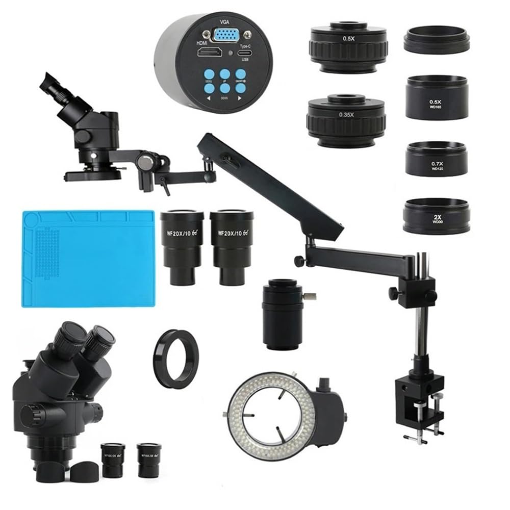 Microscope HDMI VGA Camera Set 3.5X-90X 180X Simul Focus Parfocal Stereo Trinocular Microscope with Clamp Arm