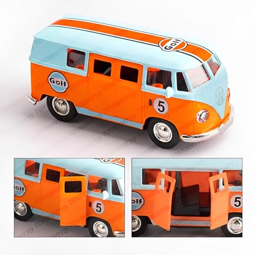 Image of 1:36 Scale Die-Cast VW T1 Model Van Toy Car, High Detail Vintage Simulation Pull-Back Bus with Openable Doors, Classic Retro Design Collectible Gift for Kids & Collectors, Multicolor