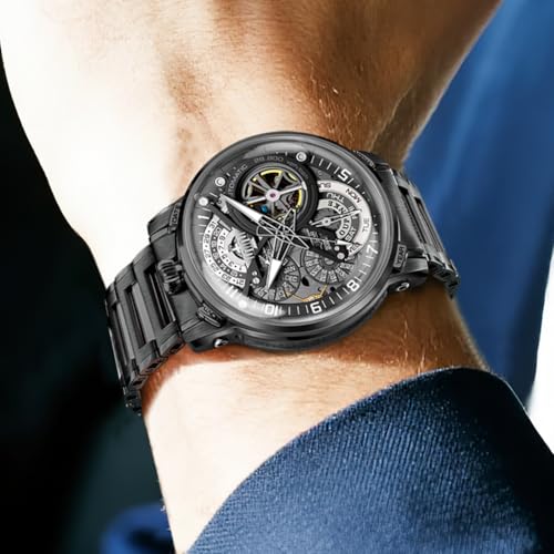 Image of OLEVS Automatic Men Watch Self Winding Mechanical Moon Phase Business Luxury Diamond Dress Stainless Steel Waterproof Luminous Mens Wrist Watch