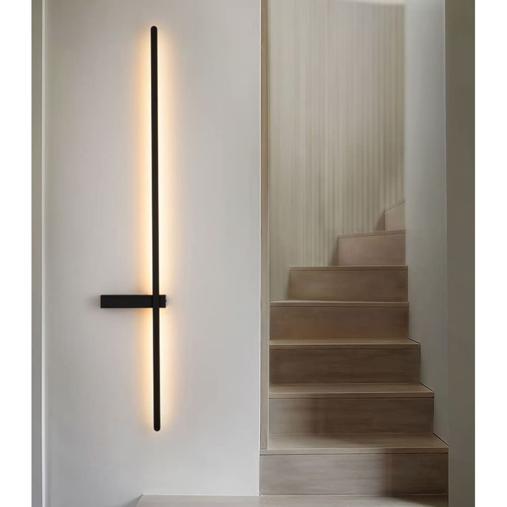 SIBEG Minimalist Black Linear Wall Lights Simple Long Strip Wall Lamp Warm White 3000K Acrylic Wall Mount Lighting for Bedroom Bedside Living Room Hallway, 122cm