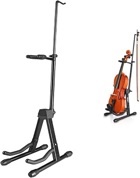 Eastar Violin Stand with Bows, Stand for acoustic Guitar Bass, Mandolin, Banjo,Portable and Adjustable Holder Black,Easy to Install and Sturdy,Black