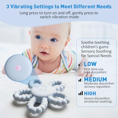 Image of Vibrating Sensory Chew Toy, Vibrating Teether for Baby, Silicone Children Infant Teething Ring Relief for Babies 0-6 0-12 0-36 Month, USB Chargeable &3X Vibration Gift Kid with Autism Toddler
