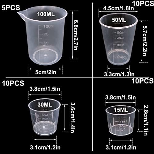 YuChiSX 35 Pack DIY Clear Plastic Measuring Cups ,Kitchen Lab Clear Plastic Graduated Beaker Measuring Cups Tool for Mixing Paint, Stain, Epoxy, Resin