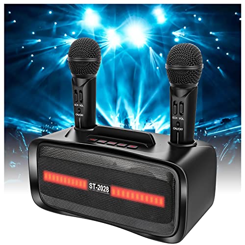 Karaoke Machine for Adults and Kids with 2 Wireless Microphones, Portable Bluetooth Karaoke Microphone Adjustment Singing Karaoke PA Speaker System for Home Party, Outdoor Party, Meeting, Wedding