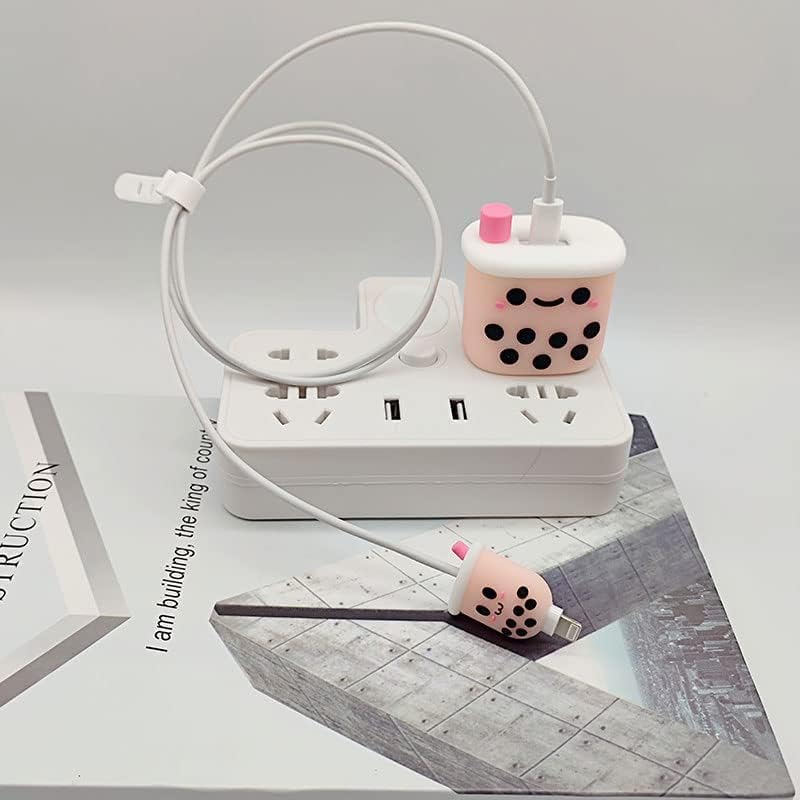 Image of New Cartoon 3D Design Protective Case for 18W 20W iPhone 14 13 12 11 Pro Max Fast Charging Cable Adapter Charger, Cute Cartoon Lightning Data Cable Case for iPhone Charger-(Milk Bottle)