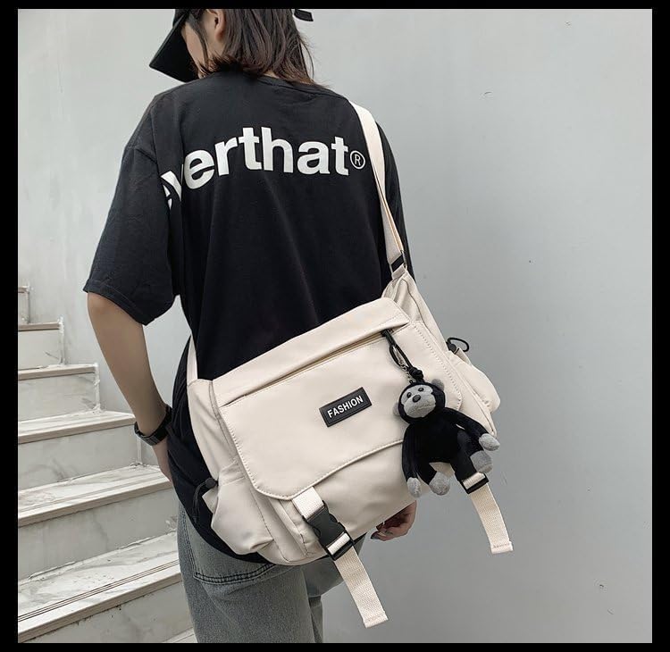 Aesthetic Crossbody Bag with Cute Pins and Ornament, Nylon Shoulder Messenger Bag Japanese Kawaii Bag for Women Men - Image 8