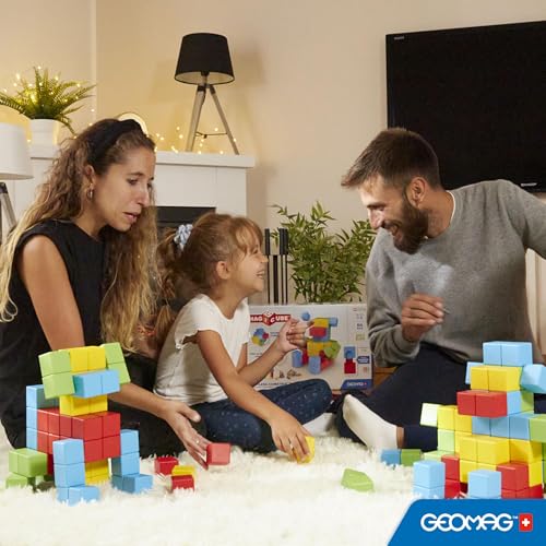 Image of Geomag Magicube Magnetic Blocks, 64 Large Magnetic Cubes STEM Toy, Sensory Toys for Toddlers 1-3, Building Blocks for Kids, Fun Toddler Toys 1-2 yrs