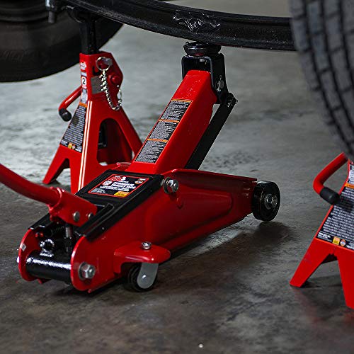 Image of BIG RED T825013S1 Torin Hydraulic Trolley Floor Service /Floor with Blow Mold Carrying Storage Case, 2.5 Ton (5,000 lb) Capacity, Red