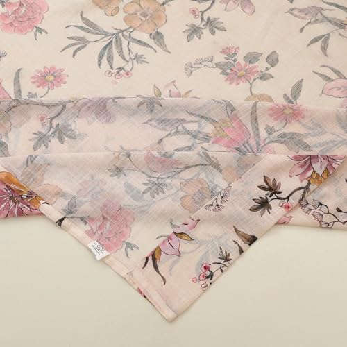 Image of Story@Home Window Curtains 5 Feet Long Set of 2 | Floral Printed | Semi Transparent Curtain | Net Curtains | Sheer Curtain for Living Room | (118 X 152 Cm, Cream & Pink) | Perfect for Home Decor
