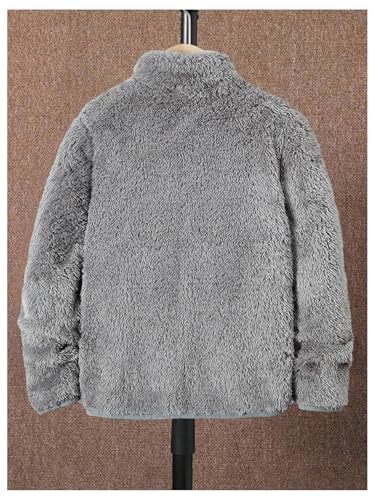 Verdusa Boy's Furry Fuzzy Fleece Jacket Drop Shoulder Zip Up Hoodie Outerwear2