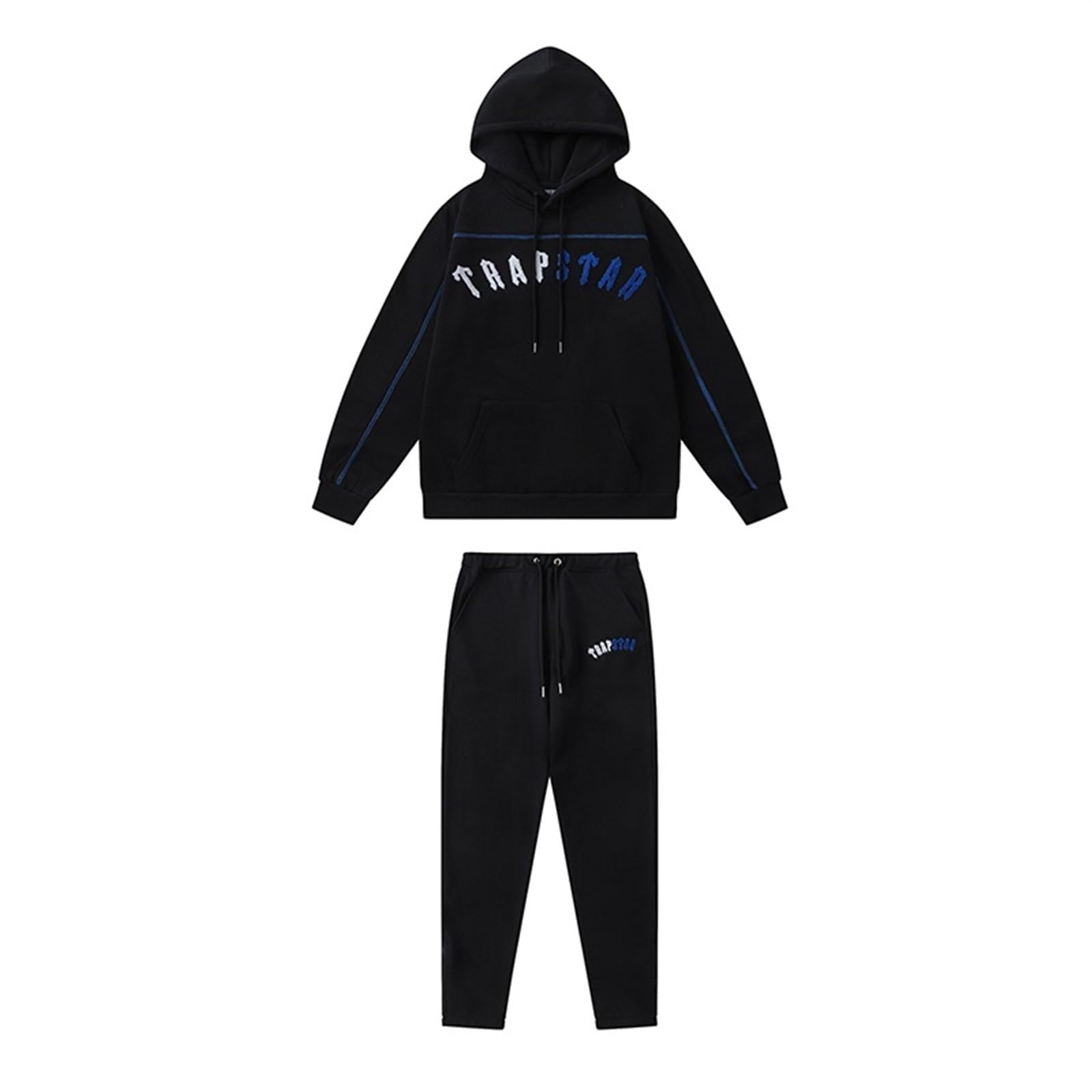YOUPOYOUPO Embroidered Trapstar Tracksuit for Men and Women, Unisex Trapstar Shooters Suit, 2 Piece Sports Jogging Set Autumn Winter, Fleece Hooded Sweatshirt and Pants (Color : 8839 blue, Size : Small)